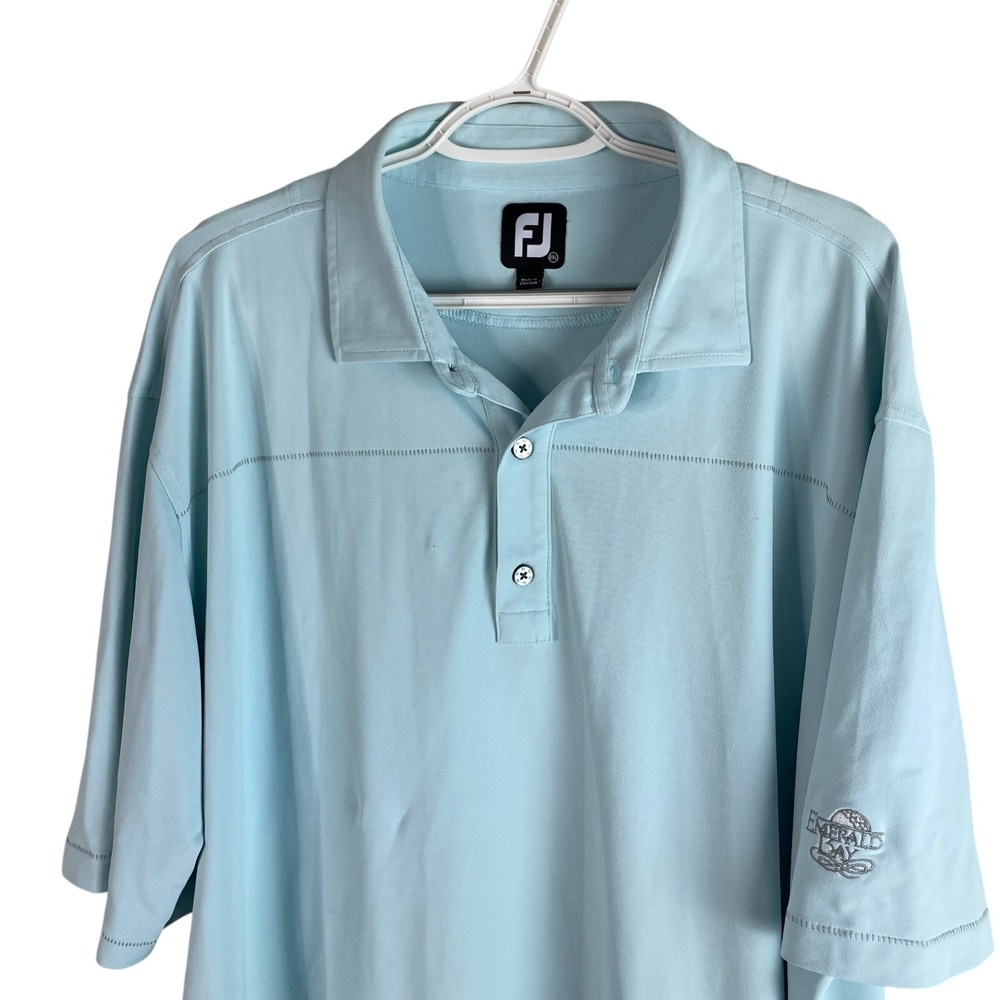 FootJoy Golf Mens Emerald Bay Polo Shirt 2XL Blue S/S Stretch Wicking Quick Dry